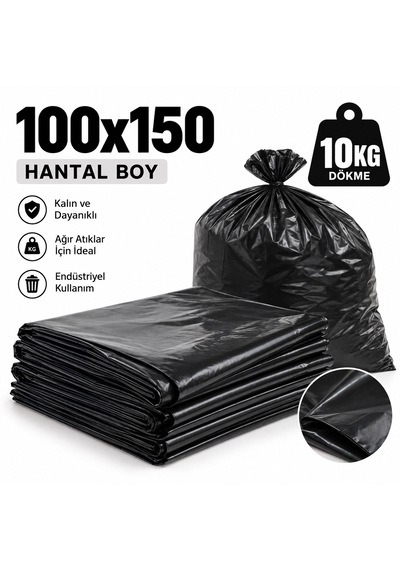 Siyah Çöp Torbası 100x150 Cm Hantal Boy 10 Kg Dökme Kalın Çöp Poşeti Endüstriyel Ağır Hizmet