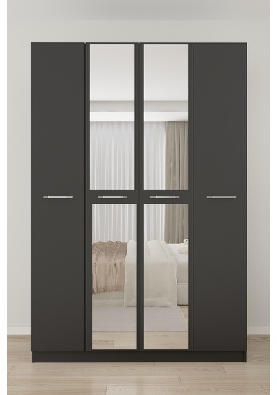 Aeka Ae-3191 Burç Aynalı 4 Kapaklı Çok Bölmeli Askılı Raflı Ve Çekmeceli 210x140x53cm Gardırop Antrasit - Antrasit Aeka Ae-3191 Burç Aynalı 4 Kapaklı Çok Bölmeli Askılı Raflı Ve Çekmeceli 210x140x53cm Gardırop Antrasit - Antrasit