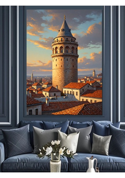 Ahşap Tablo Galata Kulesi Ve İstanbul Şehri