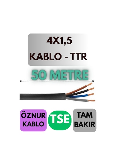 Öznur 4x1,5 Ttr Kablo Metre Seçenekli Siyah - 50 Metre