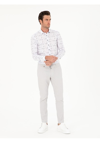 Cacharel Açık Gri Slim Fit Beli Bağcıklı Kanvas Pantolon