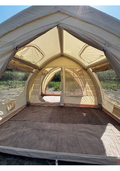 Shufa Glampıng Tekne Şekilli Şişme Çadır 400 350 220 Cm Şeffaf Kapı Ve Pencereli Bej