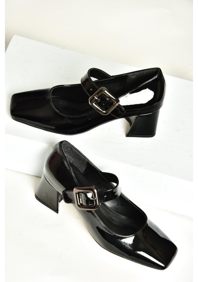 Fox Shoes T569613208 Siyah Rugan Kalın Topuklu Kadın Ayakkabı Siyah