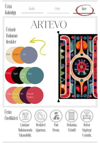 Artevo 19 Renkli Geometrik Tasarım Soyut Desenli Halı İnce Halı Kilim Halı Oturma Odası Salon Halısı Renkli M