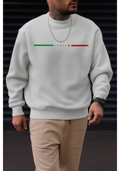 Benroma 3 İplik Penye Italıa Baskılı Unisex Sweatshırt Gri