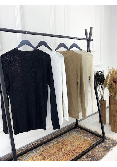 Elku Moda Kazak Slim Fit Naturel Örme Pamuk Tüylenmeyen Triko Dar Kesim Body Kazak 001
