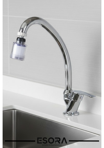 Krom Mermerden Tek Su Girişli Kireç Önleyici Filtreli Musluk Başlığı Lavabo Bataryası