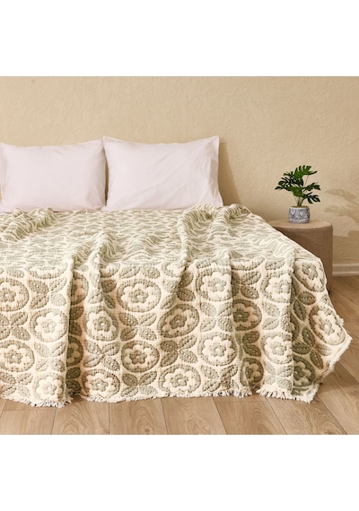 Soft Lavin Çift Kişilik Yatak Örtüsü - Yeşil / Ekru - 200x230 Cm Renkli