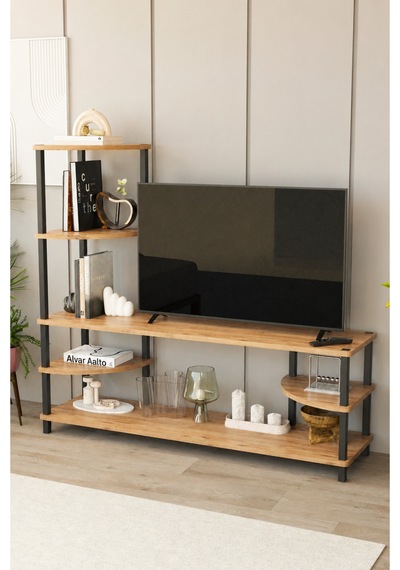 Neoline 120 Cm Tv Ünitesi Çok Raflı Modern Tv Sehpası - Meşe Meşe Neoline 120 Cm Tv Ünitesi Çok Raflı Modern Tv Sehpası - Meşe Meşe