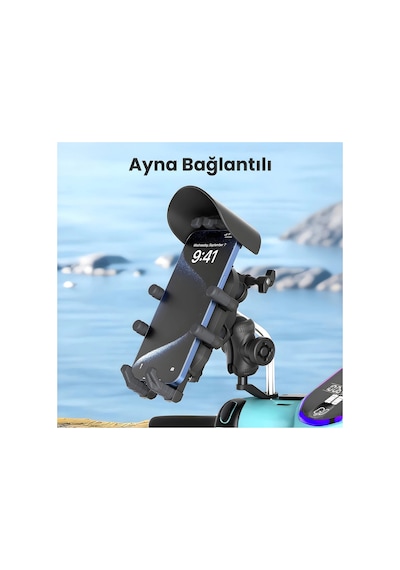 Kargo Ayna Bağlantılı Güneş Ve Yağmur Korumalı 360 Derece Ayarlanabilir Motosiklet Telefon Tutucu Najmaddin 10"