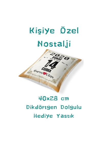 Sevgililer Günü Hediyesi Takvim Yaprağı Hediyelik Dekoratif Yastık Kırlent 40x28cm Dolgulu Hediye Paketi-Hediye Paketi