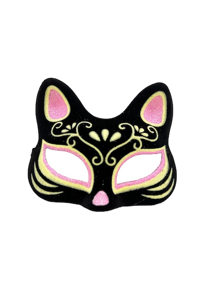 Tedar Siyah Renk Süet Kaplama Üzeri Pembe Sarı Simli Kedi Maskesi 17x14 Cm Najmaddin " 48322478