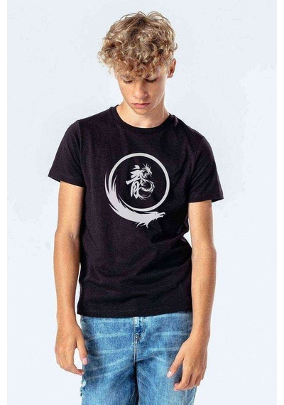Tshirthane Silhouette Dragon Logo Baskılı Unisex Çocuk Siyah Tshirt