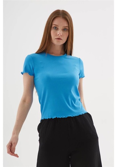 Fashion Friends Kısa Kollu Saks Kadın T-shirt 25y0444k1 Saks