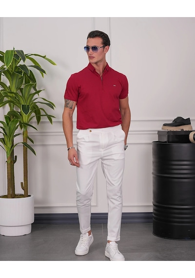 Modefendi Pamuk Likra Slim Fit Kalıp Bebe Yaka Fermuarlı Tshirt Kırmızı Modefendi Pamuk Likra Slim Fit Kalıp Bebe Yaka Fermuarlı Tshirt Kırmızı