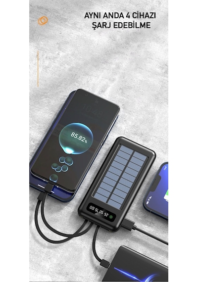 Robeve Acl Pw-59 10000 Mah Powerbank Göstergeli Solar Fenerli Güneş Enerjili Taşınabilir Hızlı Şarj Aleti Siyah