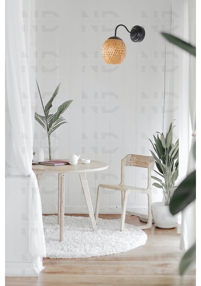 Boja Bambu Siyah Detay Aplik 15x15x25 Cm İskandinav, Modern, Bohem, Rattan, Aydınlatma Altın