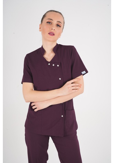 Aylu Model Soft Likra Mürdüm Doktor Hemşire Hastane Scrubs Üniforma Takımı Mürdüm