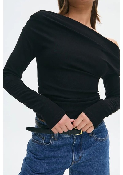 Madmext Siyah Kadın Off Shoulder Uzun Kollu Bluz Mg2567 Siyah