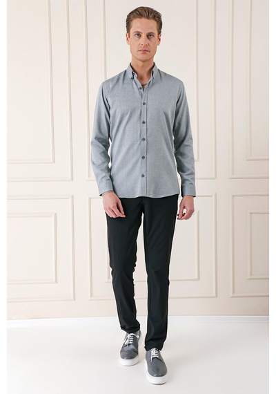 Efor Slim Fit Düğmeli Yaka Dokulu %100 Pamuk Klasik Gri Gömlek Gk 724 Gri