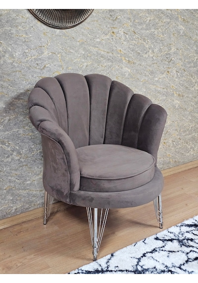 Zafir Tekli İstiridye Krom Kaplama Telli Ayak Çay Seti Koltuk Tekli Berjer , Balkon, Salon, Ofis Kahverengi