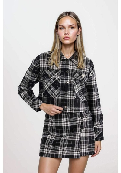 DeFacto Coool Oversize Geniş Kalıp Crop Cepli Kalın Flanel Uzun Kollu Ceket Gömlek D7914AX24AUBK27