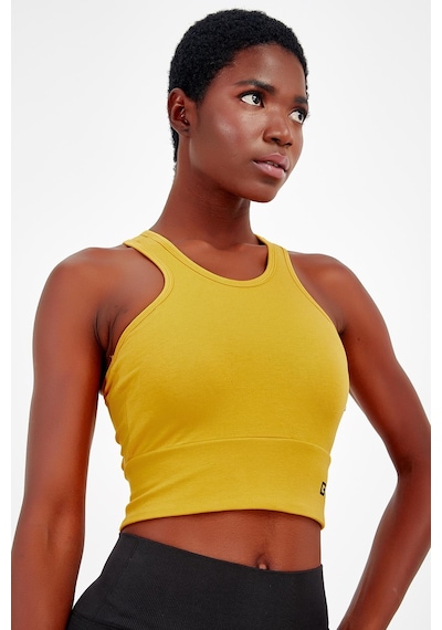 Maraton 17499 Active Slim Fit Kadın Bisiklet Yaka Kolsuz Gym Bralet Sarı