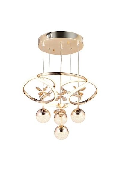 Pars 4 Toplu Rose Gold Sarkıt 3 Renk Kristal Taşlı Led Avize Altın