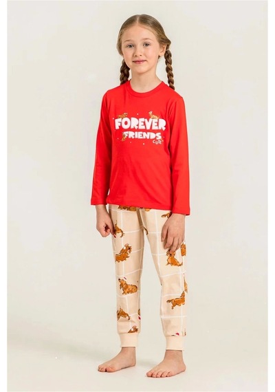 Rolypoly Kız Çocuk Baskılı Pijama Takımı Kırmızı Rp3907-3