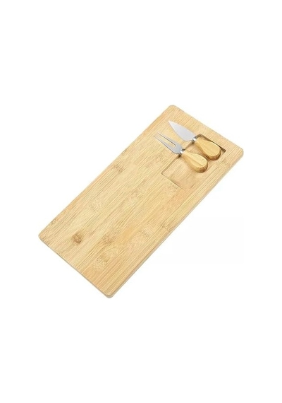Bambu Peynir Sunum Tabağı, 3 Parça Peynir Bıçağı Ve Çatalı Seti, Toplam 4 Parça, Doğal Ve Şık Bambu Peynir Tabağı, Kaliteli Sunum Seti 38x19 Cm Ebatlarında Açık Bej