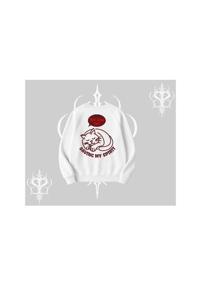 Tarzsokak Not Lazy Saving My Spirit Kedi Baskılı Biskilet Sweatshirt Beyaz