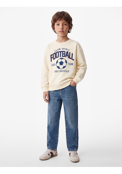 Koton Futbol Baskılı Şardonlu Bisiklet Yaka Uzun Kollu Sweatshirt Ekru 7wkb10391tk