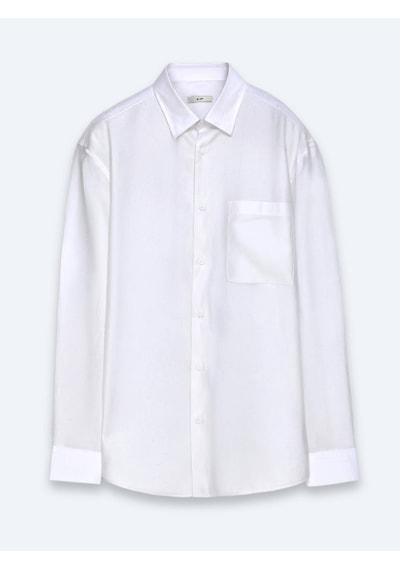 Kip Beyaz Oversize Fit Dokuma Casual Gömlek