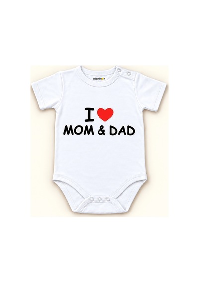 Babylimon %100 Pamuk Bebek Zıbını, I Love Mom And Dad Baskılı, Çıtçıtlı, Beyaz - 821568822 Beyaz
