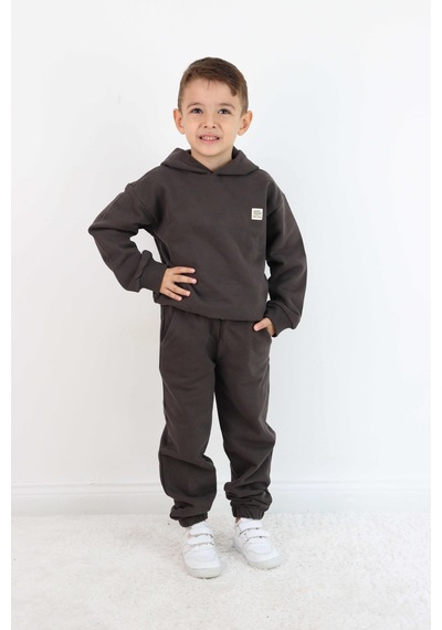Miababy Unisex Kapşonlu Eşofman Takımı Kahverengi