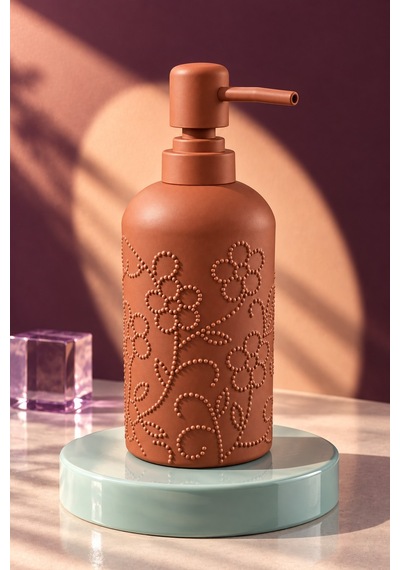 Rosıe Kiremit Çiçek Dokulu Yuvarlak Seramik Sıvı Sabunluk 350 Ml Karışık