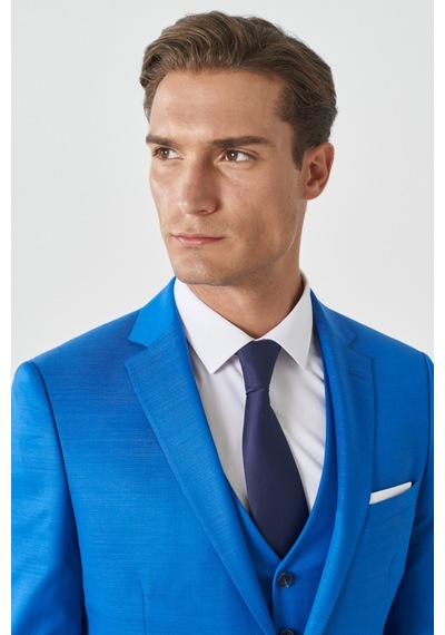AC&Co / Altınyıldız Classics Ekstra Slim Fit Mono Yaka Pick Desenli Yelekli Takım Elbise 4A3122200009SKS Saks