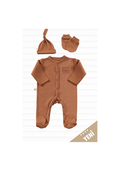 Tinylamb Honey Bear Organik Mini Yenidoğan Bebek Seti - 3 Parça Kiremit