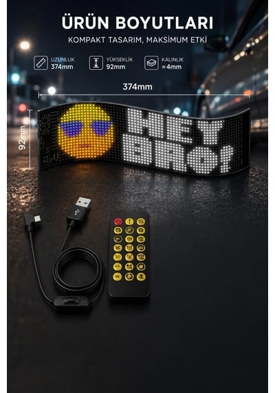 Delux Serisi Dekor Masa Araç Led Matrix Panel 9x37cm Rp937 Siyah