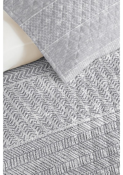 Gri Geometrik Modern Tek Kişilik Pike Takımı - Antrasit Zigzag Minimal 160x220 Cm Yatak Örtüsü Kırsal Sazlık Eşiği