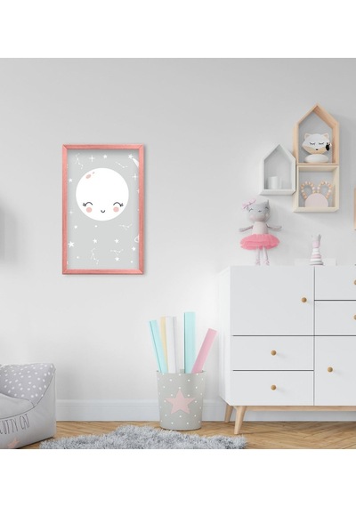 Bk Home Sevimli Ay Tasarımlı Dekoratif Pembe Ahşap Çerçeveli Çocu (551087797)