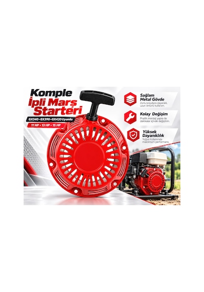 Algaride Honda Tipi Uyumlu Komple İpli Marş Starter Gx340 Gx390 Gx420 11hp 13hp 15hp Benzinli Motorlar İçin Metal Gövdeli Çekme Starteri