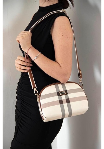 Silver Polo Sp765 Kadın Çapraz Çanta Ekose Krem-taba