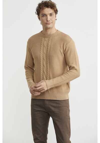Sementa Motif Detaylı Bisiklet Yaka Triko Kazak - Kamel CAMEL