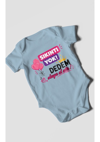 Morivokids Sıkıntı Yok Dedem Konuya El Attı Kısa Kollu Bebek Body %100 Pamuk Bebe Mavisi