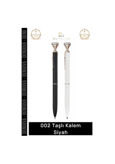 Taşlıkalem Lüks Metal Gövde Kristal Detaylı Ergonomik Tasarım Kaliteli Mürekkep Taşlı Kalem Siyah Çok Renkli