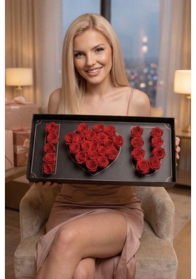 I Love You Güllü Siyah Lüks Kutuda Kalp Tasarım Gül Sevgiliye, Kıza, Eşe Hediye