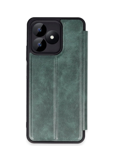 Realme Note 50 4g Kapaklı Kılıf İçi Süet Kaplı Ve Kartlıklı Pu Deri Kapak Ryc/flip Cover Koyu Yeşil