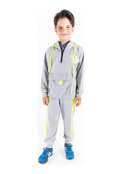 Baby&Kids Neon Detaylı Kapüşonlu Erkek Çocuk Eşofman Takımı Gri