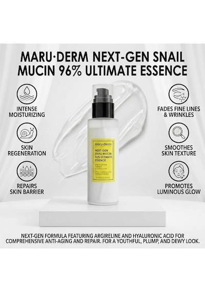 Maruderm Yeni Nesil%96 Salyangoz Özlü Ultimate Esans Yoğun Nemlendirici Ve Parlaklık Destekleyici Yüz Esansı, Hyaluronik Asit & Peptit İle, 100 Ml